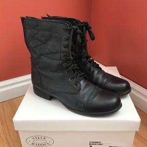 SOLD☆Steve Madden Leather Combat Boots Black 9